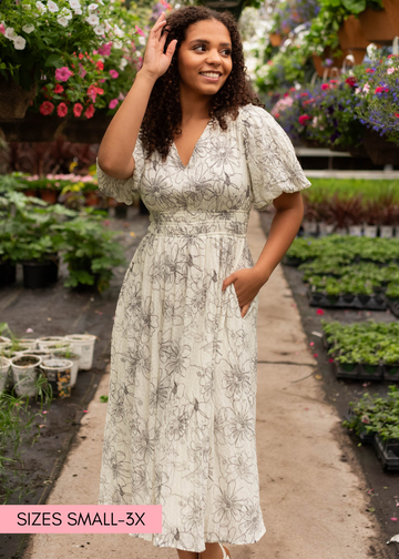 Jenelle Ivory Black Floral Print Dress