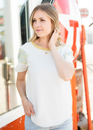 Cori White Striped Top
