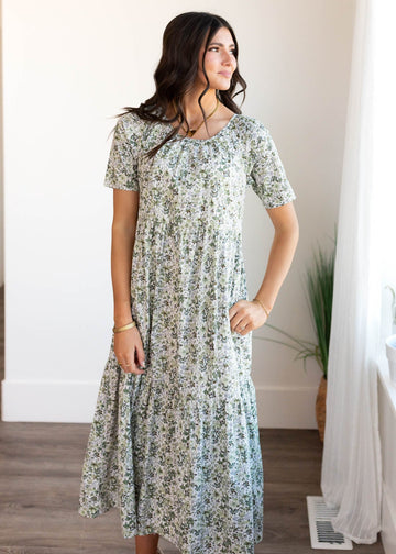 Beatrice Green Floral Tiered Dress