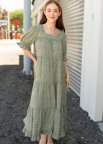 Bekah Sage Floral Tiered Dress