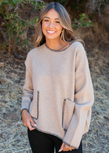 Belinda Taupe Stitch Pocket Sweater
