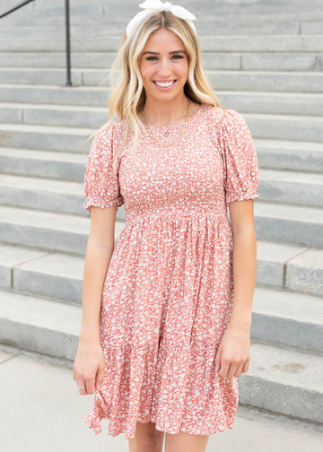 Brielle Coral Floral Mini Dress