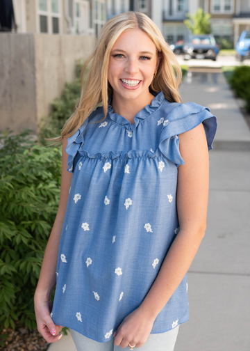 Camille Denim Blue Floral Top