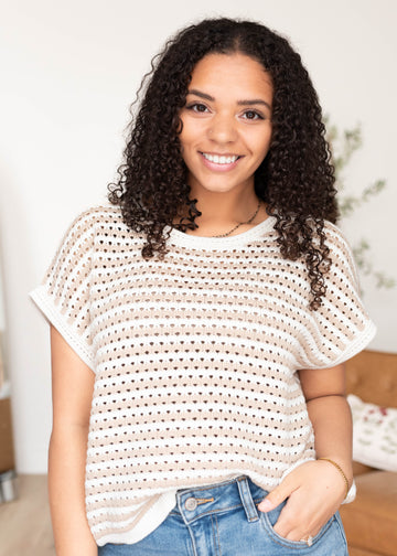 Cammie Khaki Crochet Knit Sweater