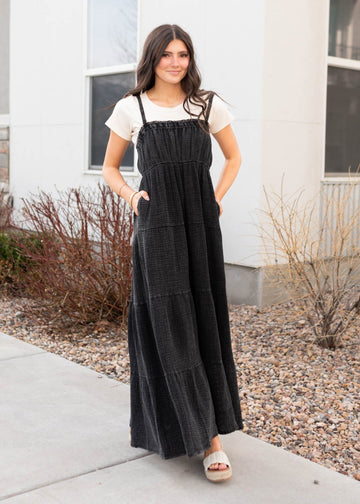 Carissa Black Cotton Overall Dress