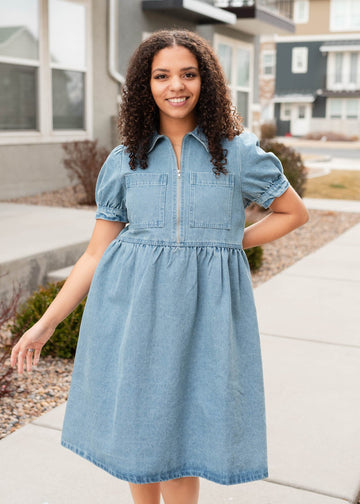 Caroline Denim Zip Up Dress