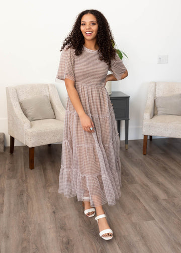 Catherine Light Mocha Gingham Dress