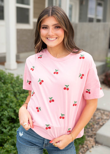Cherry Pink Embroidered Top