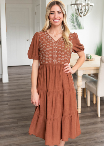 Cheryl Rust Embroidered Dress