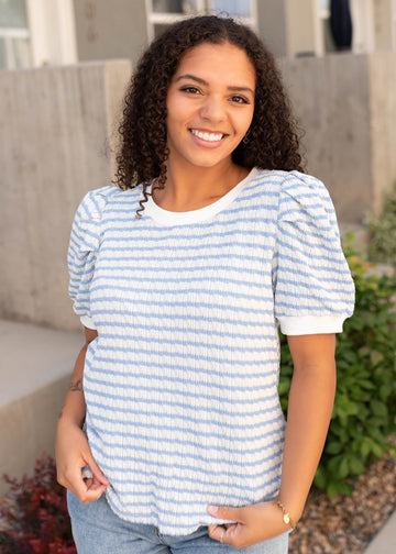 Chevonne Light Blue Striped Top