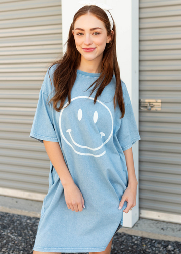 Claire Blue Smiley Mini Dress