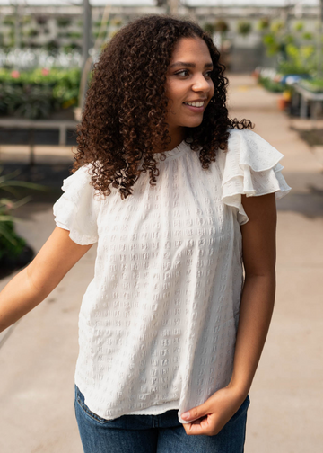 Claire White Ruffle Sleeve Top