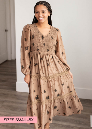 Constance Mocha Floral Tiered Dress