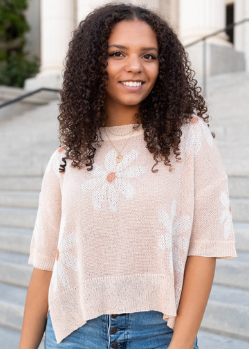Davina Taupe Floral Knit Top