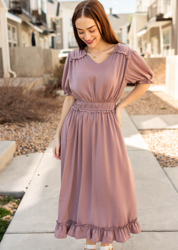 Elana Dusty Lavender Ruffle Dress