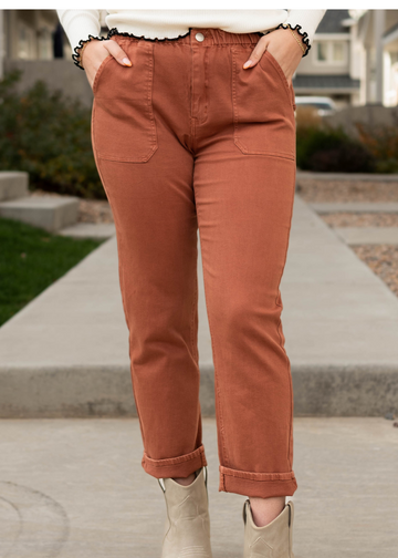 Jada Washed Brown Straight Leg Pants