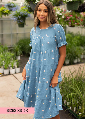 Kinsi Blue Floral Dot Dress