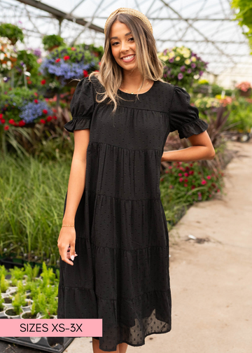 Kiyah Black Dot Midi Dress