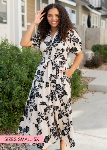 LeAnn Cream Floral Button Tiered Dress