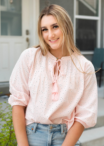 LeeAnne Pink Floral Woven Blouse
