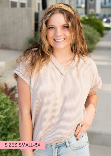 Liliana Oatmeal Ribbed Top