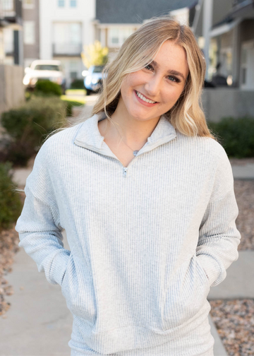 Lizzy Grey Ribbed Knit Sweater