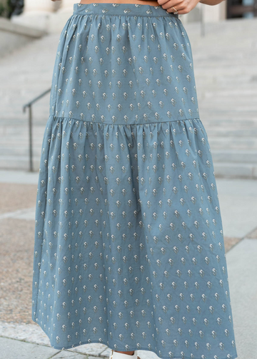 Miley Steel Blue Floral Skirt