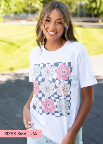 Mira Ash Grey Floral Grid Top