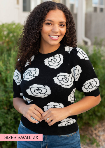 Monica Black Floral Print Sweater