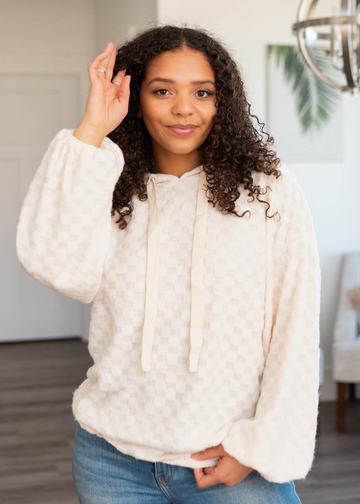 Naomi Ivory Fuzzy Checkered Sweater