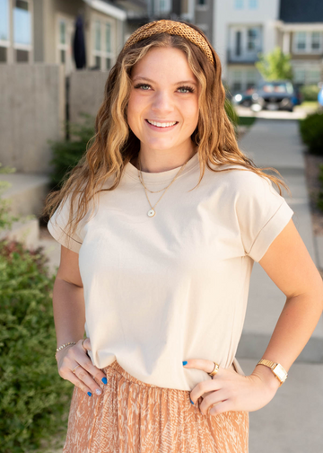 Nova Sand Beige Folded Sleeve Top