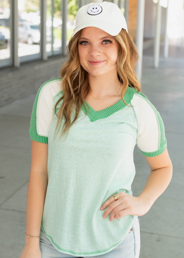 Oaklee Vintage Mint Pattern Top