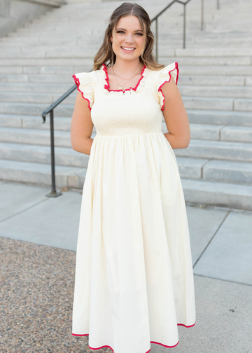 Serena Cream Red Midi Dress