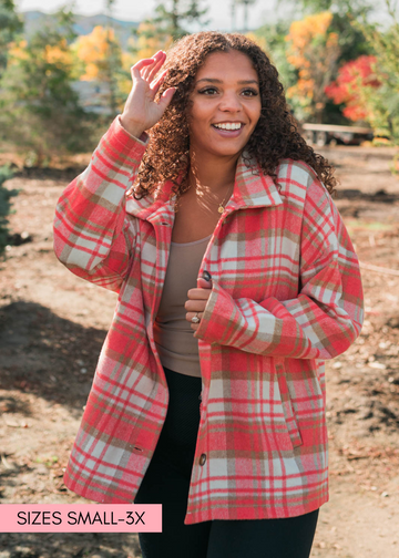 Zosia Coral Plaid Shacket