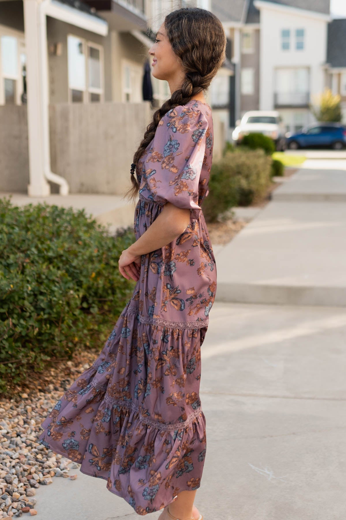 Avalon Plum Floral Tiered Dress