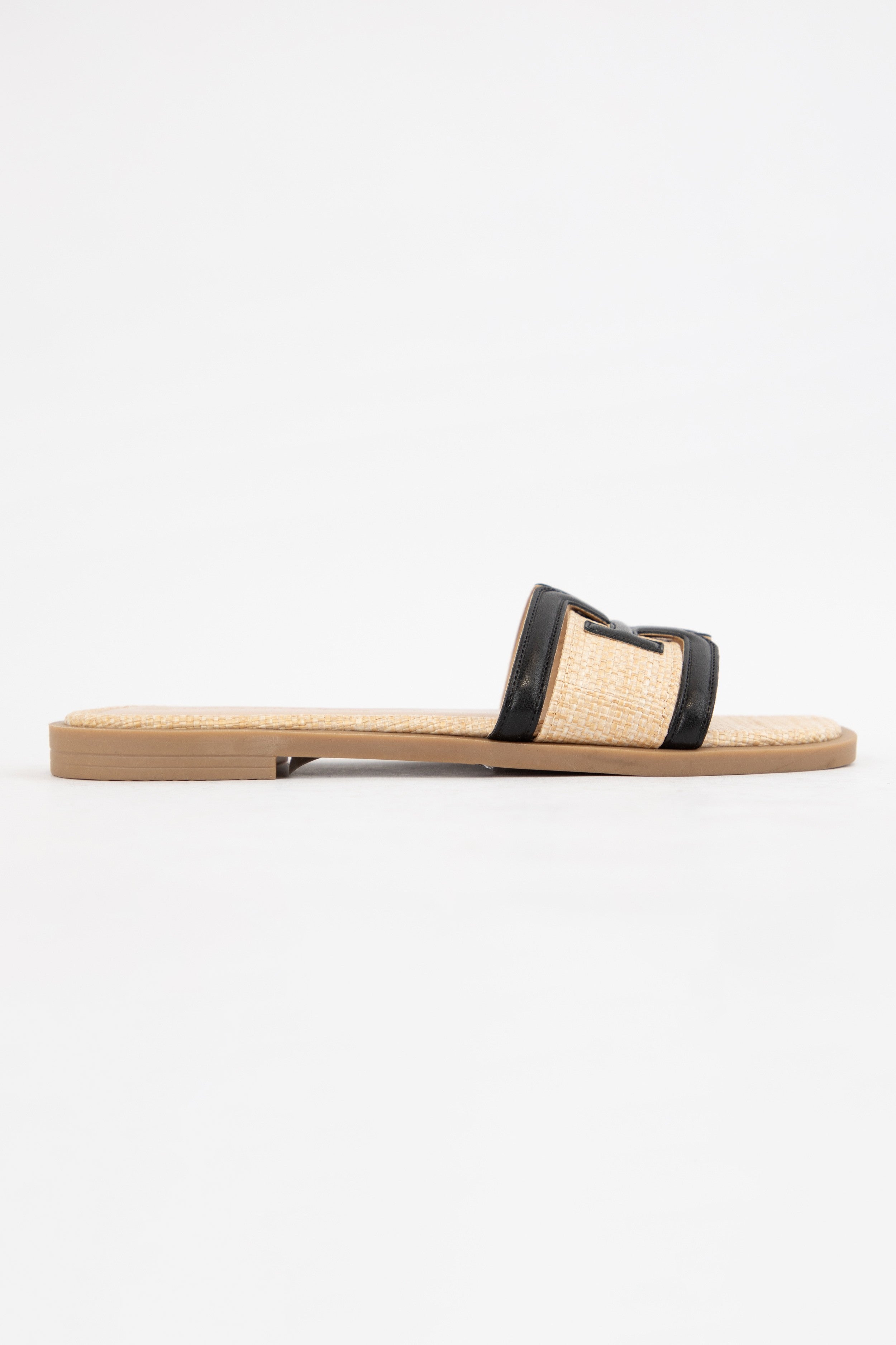 Abia Black Detailed Woven Flat