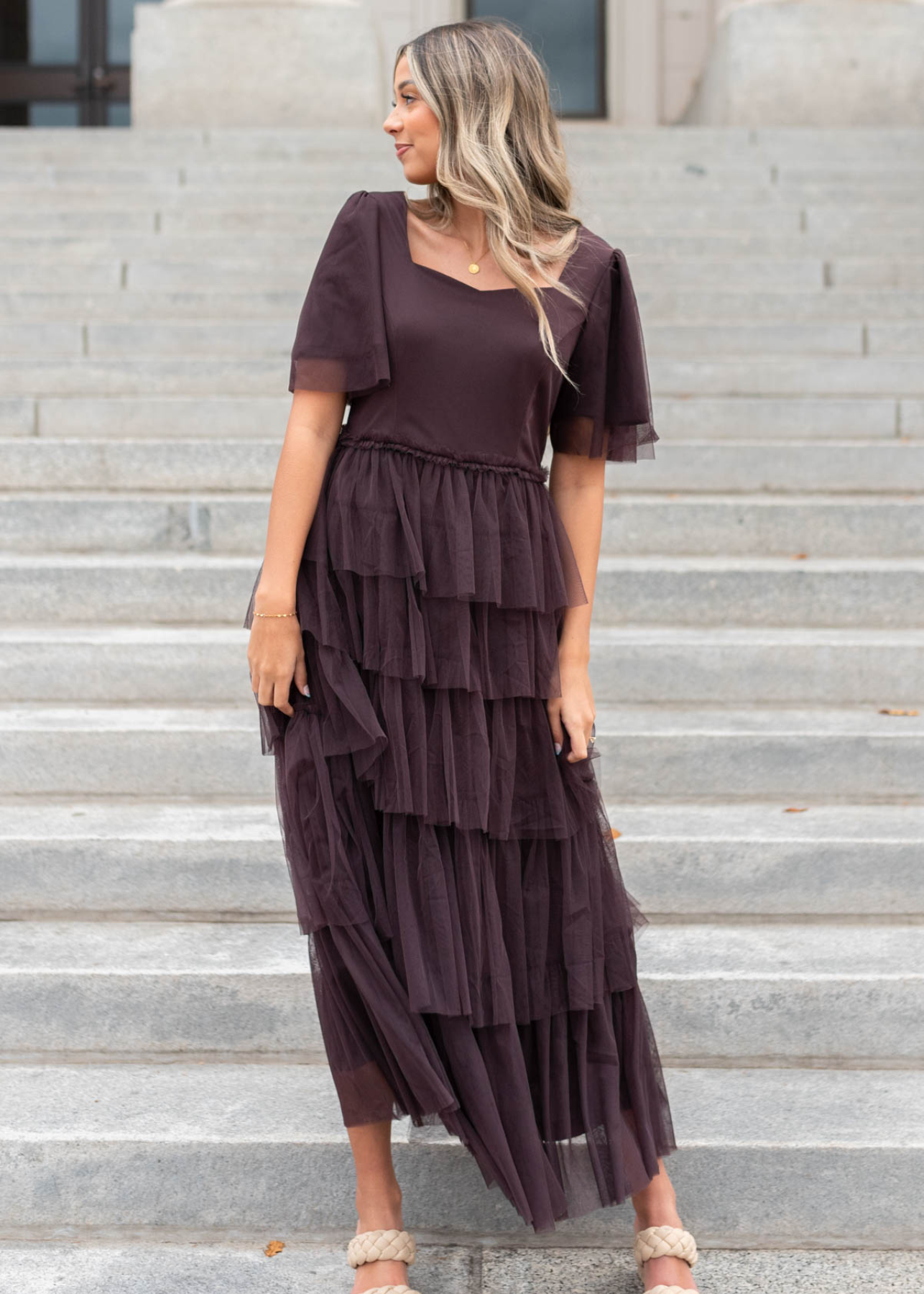 Addyson Plum Sweetheart Tiered Dress