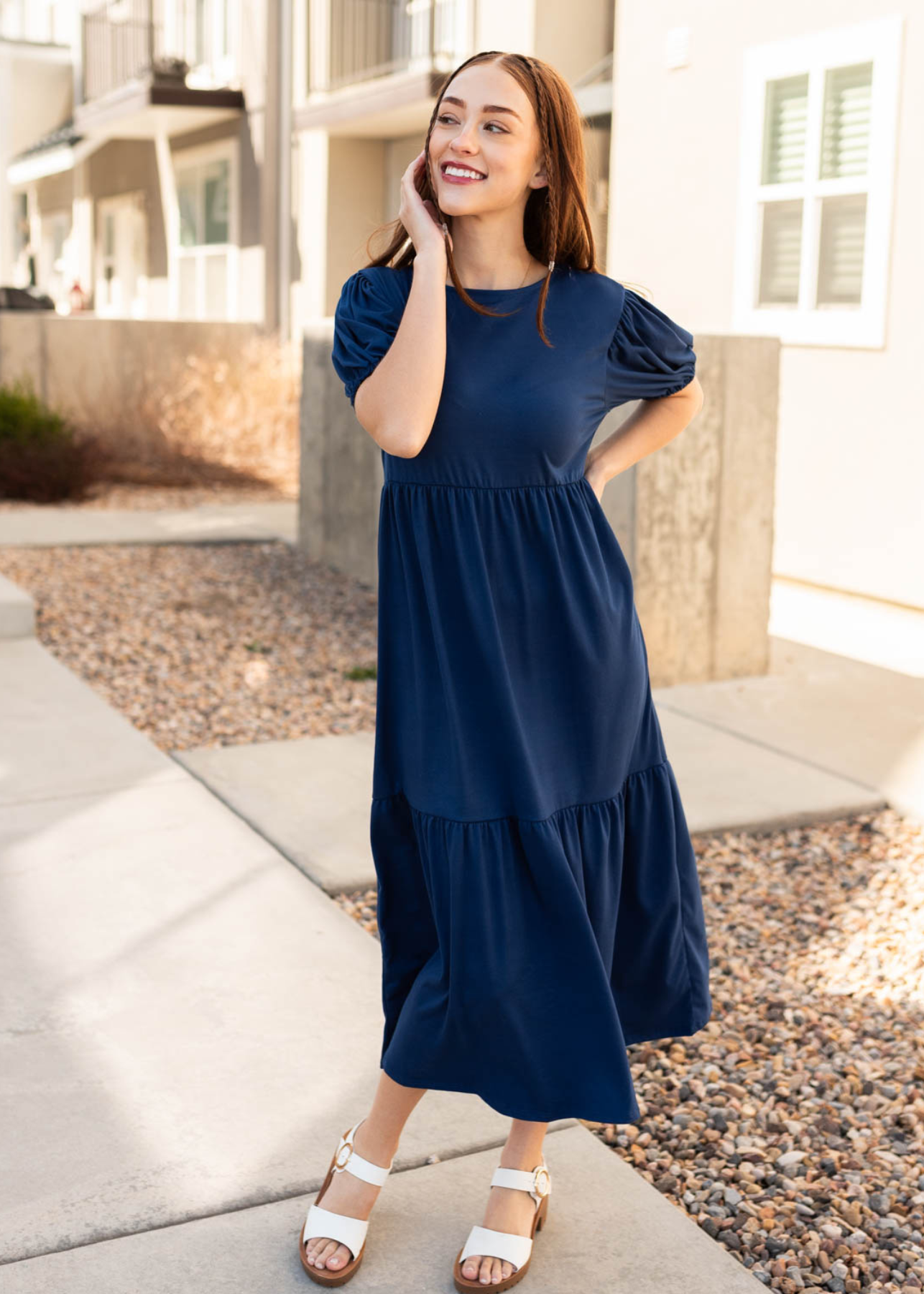 Adria Navy Tiered Dress