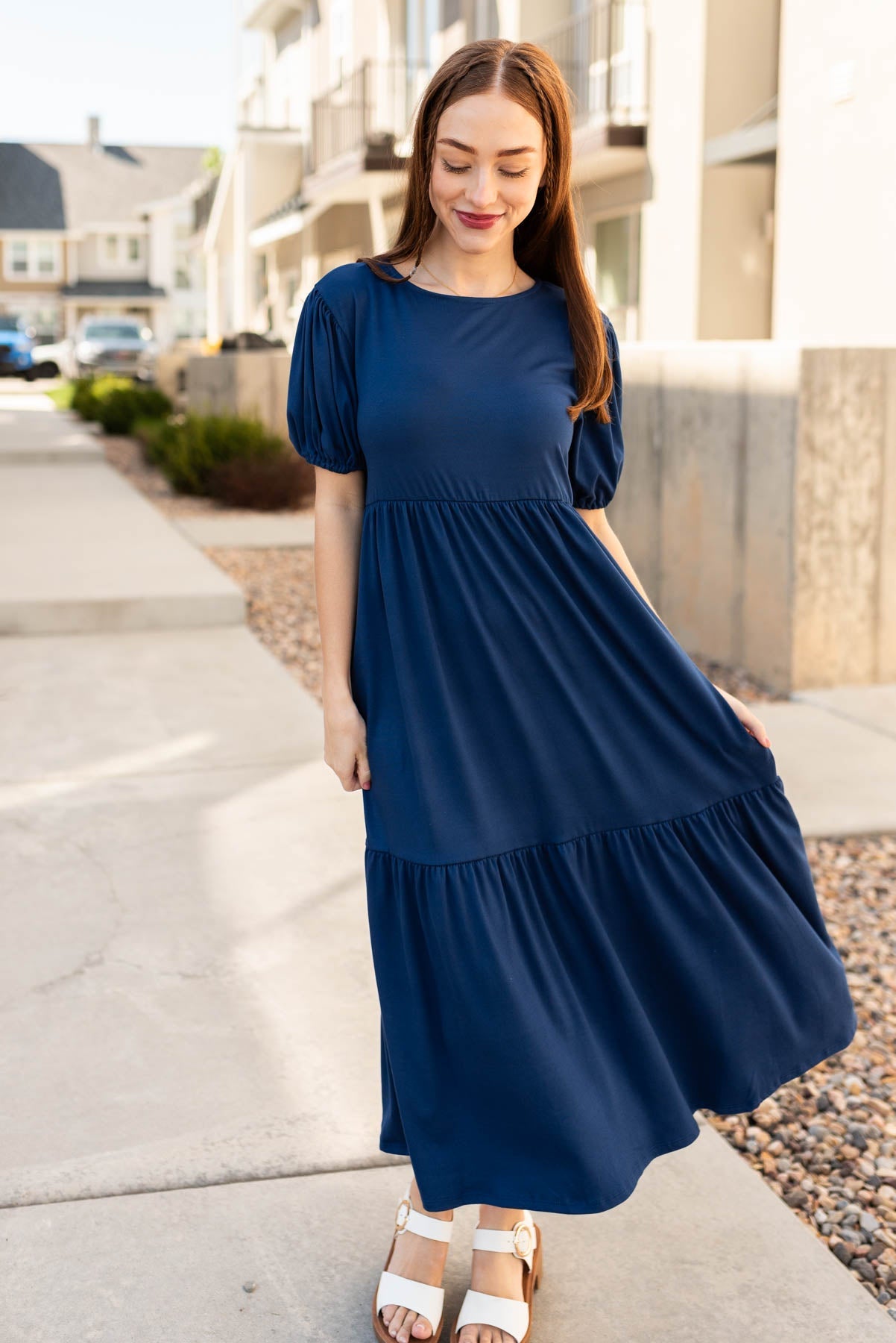 Adria Navy Tiered Dress