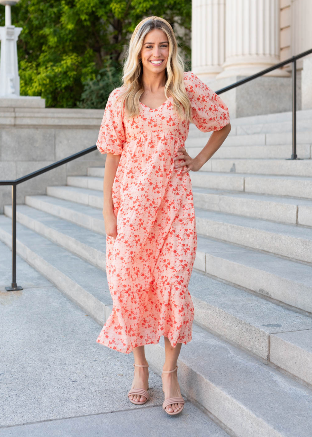 Aimsley Peach Floral Tiered Dress
