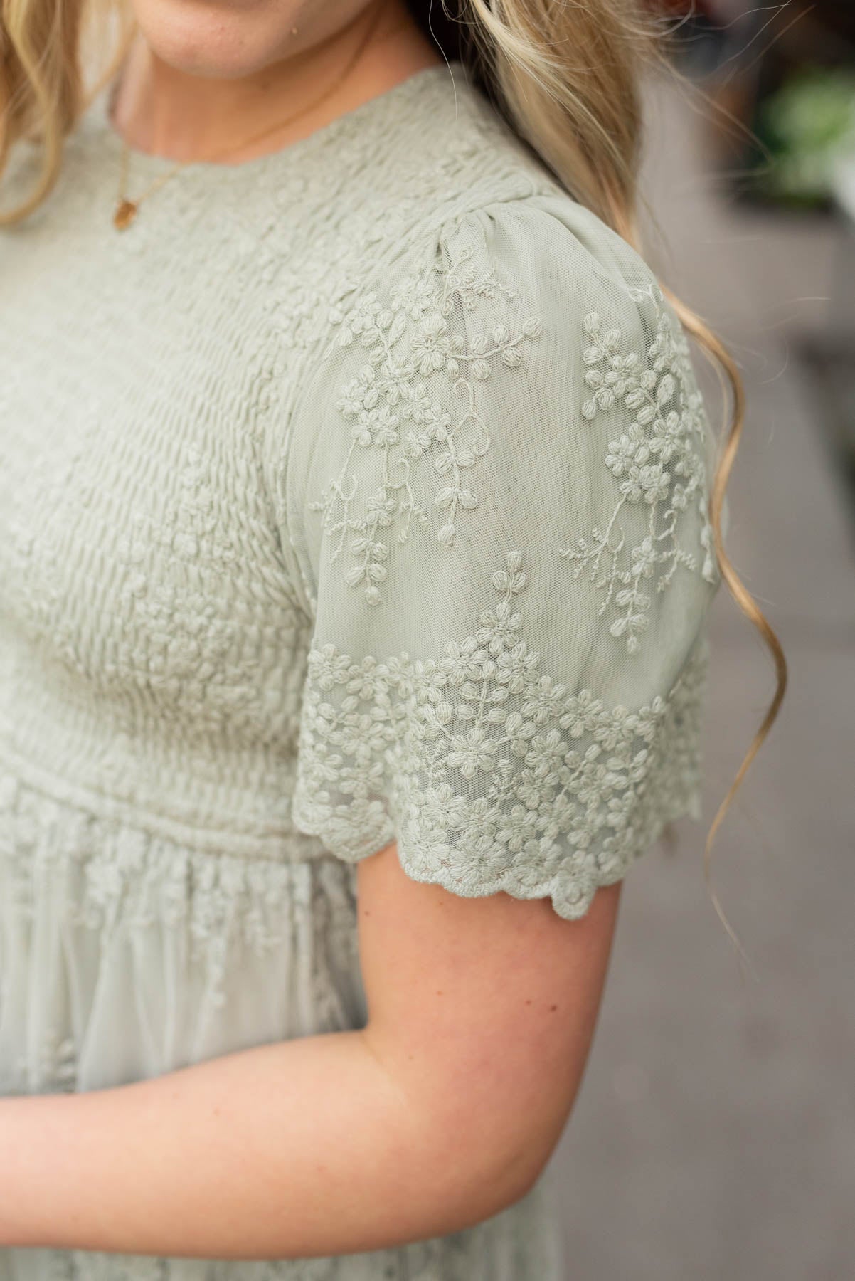 Alyanna Sage Embroidered Dress