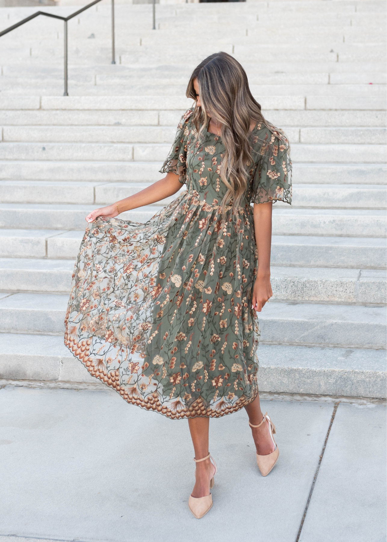 Anastasia Olive Embroidered Dress