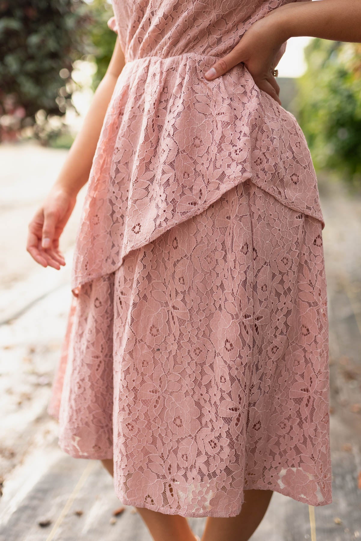 Angelica Dusty Pink Lace Tiered Dress