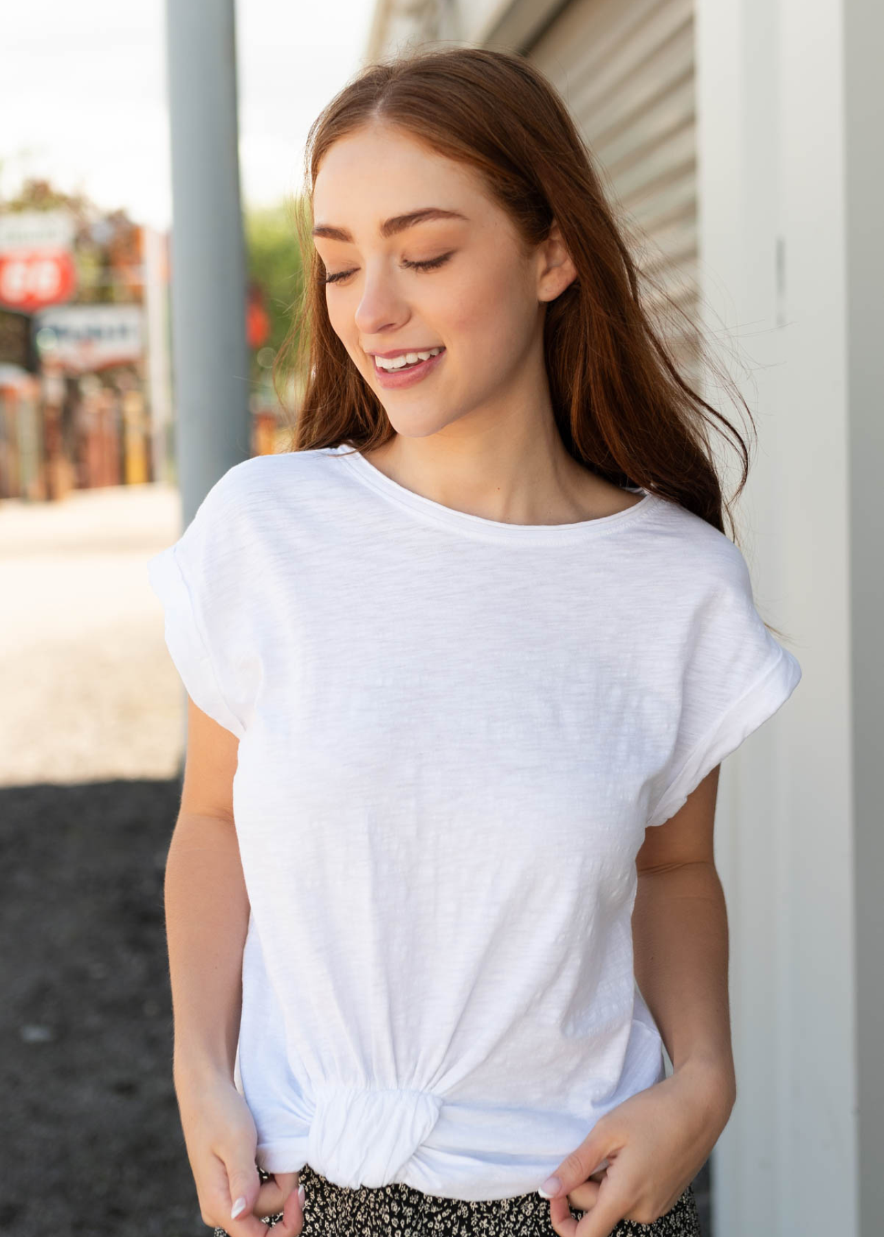 Angie White Knot Basic Top
