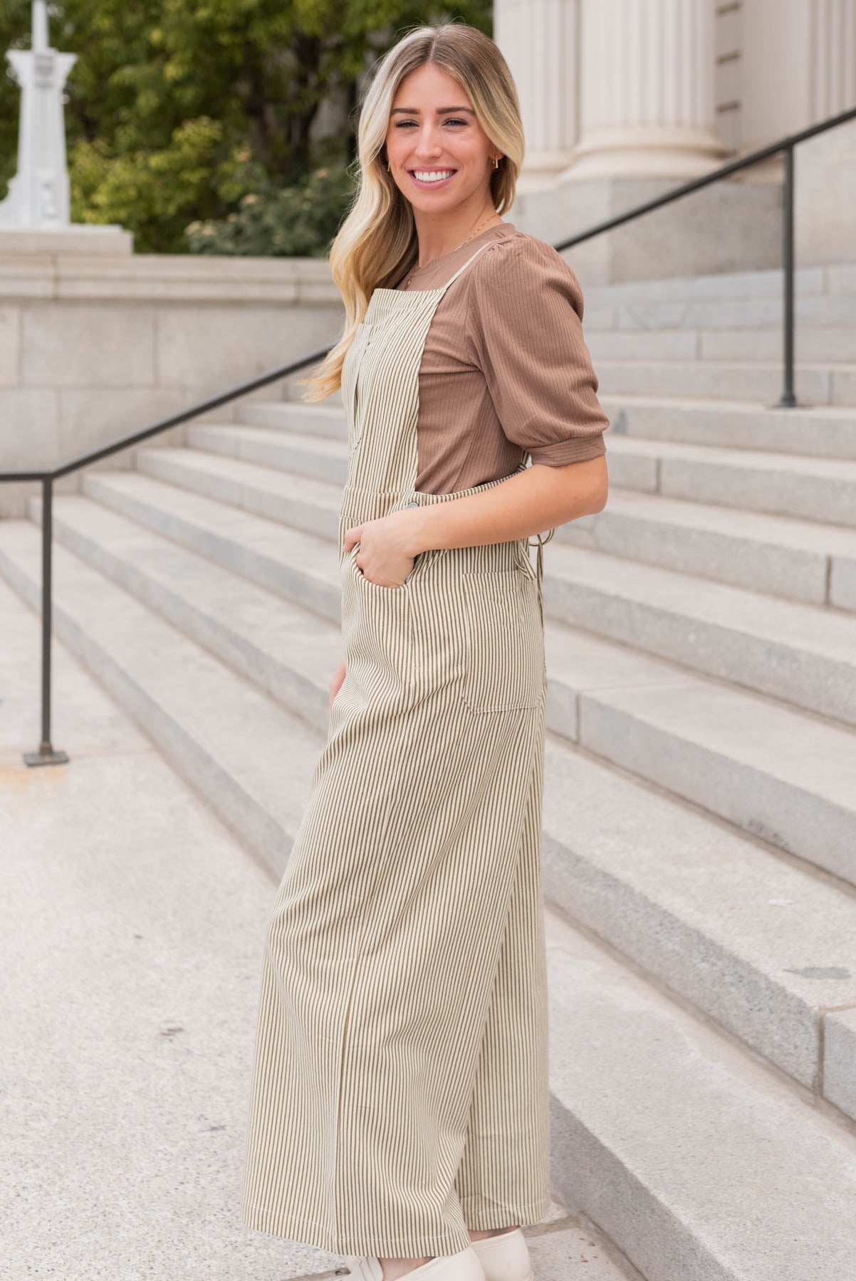 Annalynne Olive Stripe Overalls