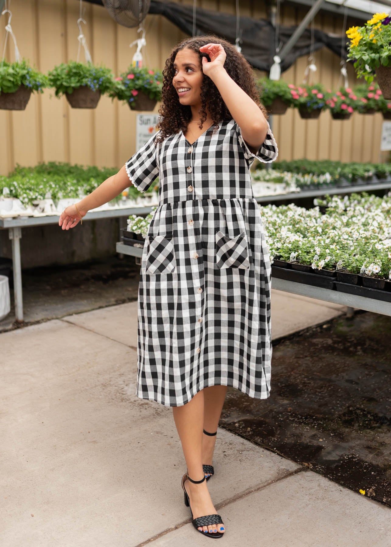 Arelie Black Gingham Button Dress