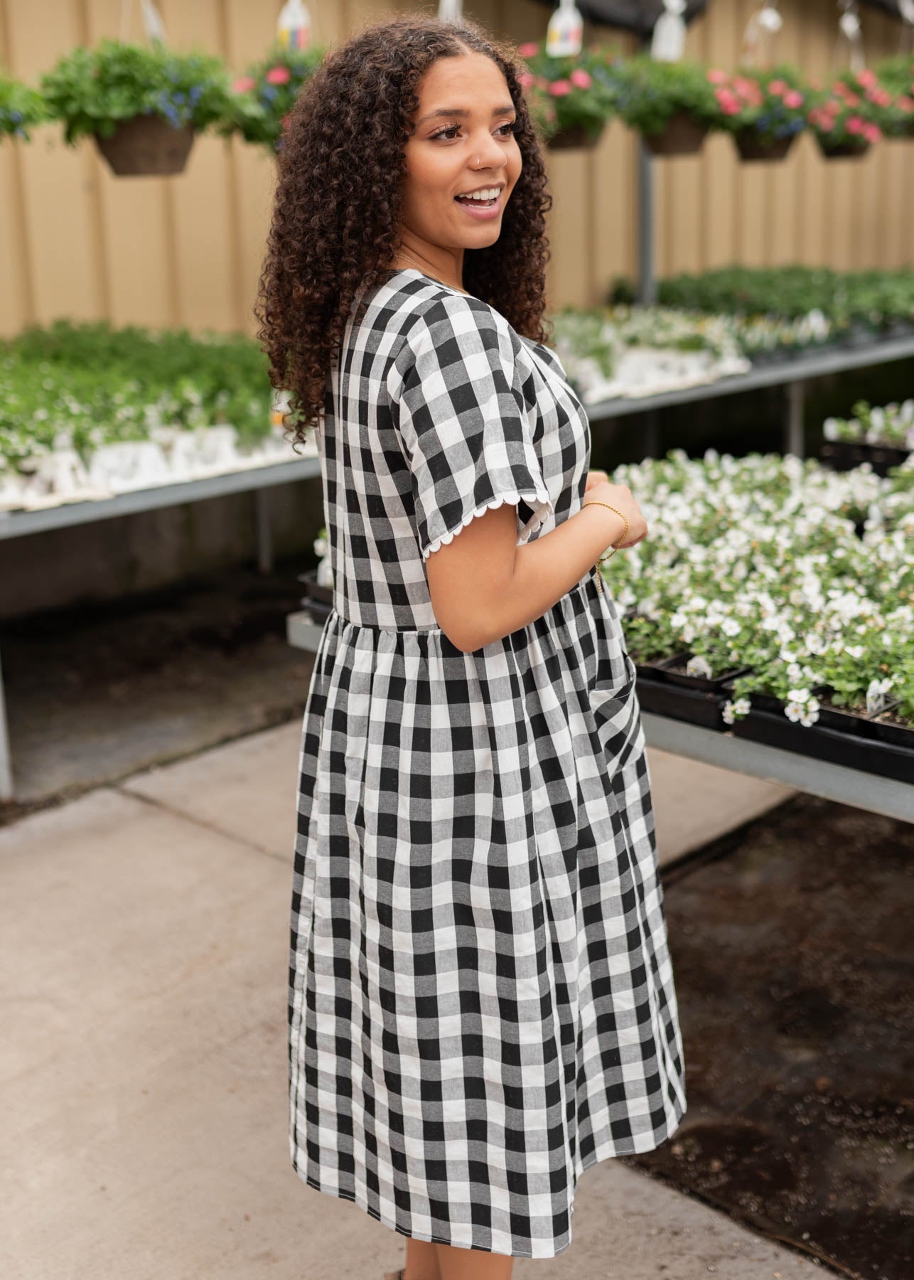 Arelie Black Gingham Button Dress