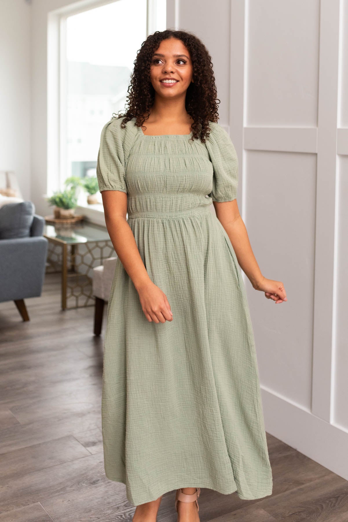Aria Sage Smocked Dress