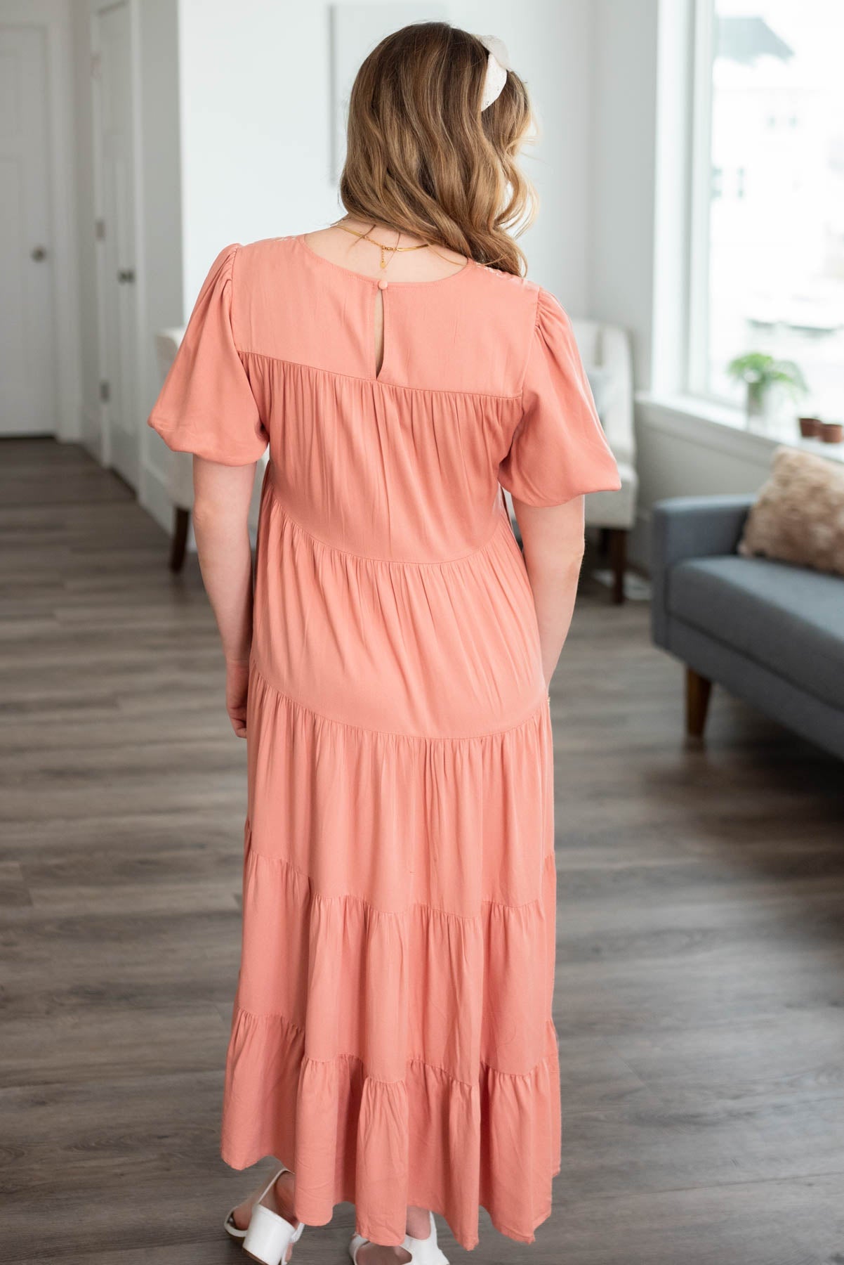 Ariana Dusty Pink Embroidered Tiered Dress