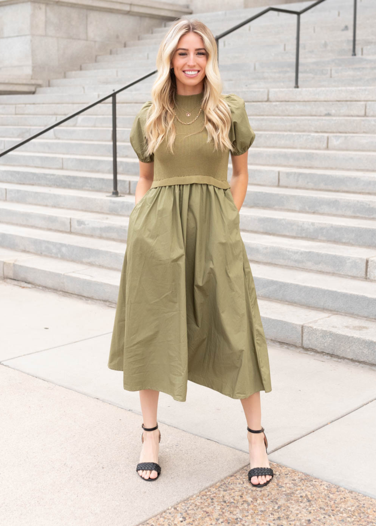 Avery Olive Knit Bodice Dress